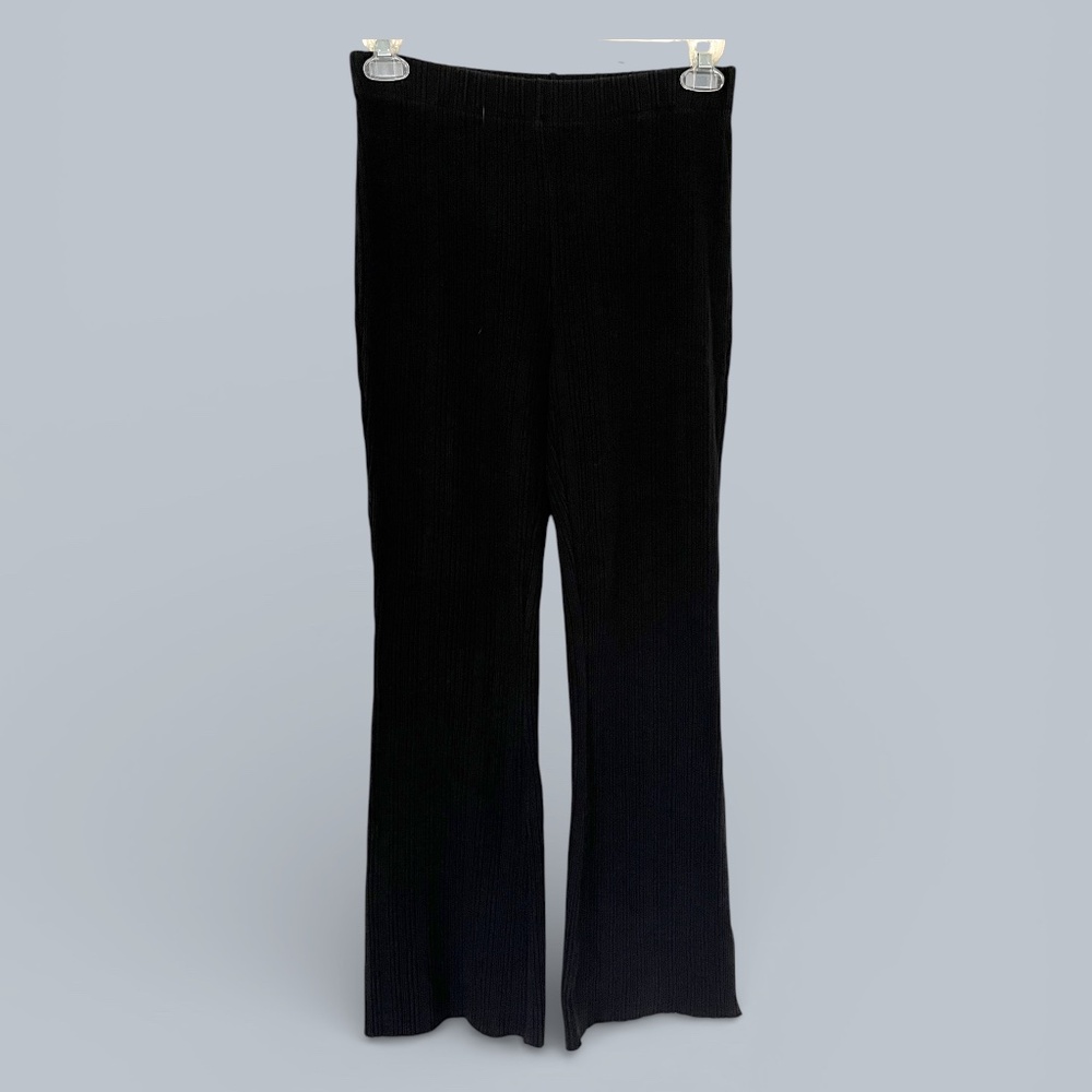 Vince Cotton-Blend Ribbed Stretchy Pull On Black Flared Pants Size Small